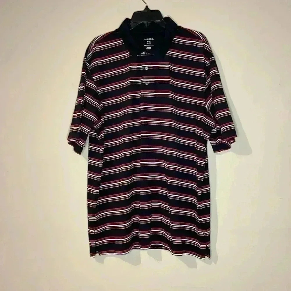 George Short Sleeve Polo Black Red White Business Casual Office Golf Men's XL